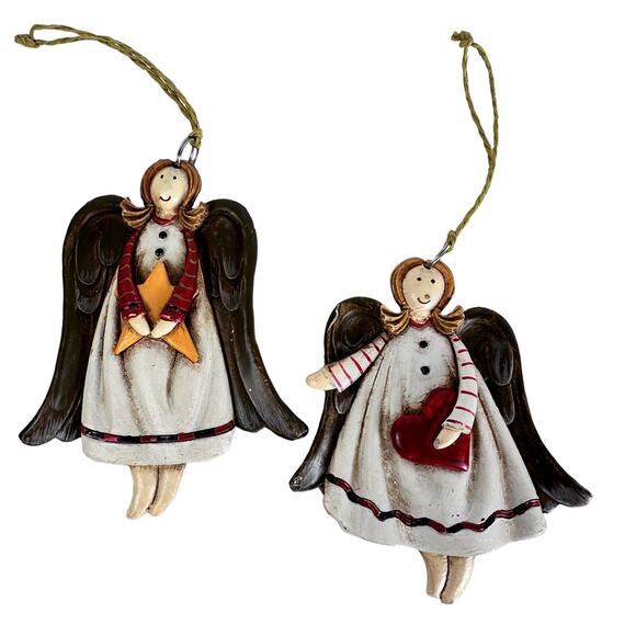 2 Hannah’s Handiworks - 1 Heart & 1 Star Angel Christmas Ornaments VG no tags - Picture 1 of 7